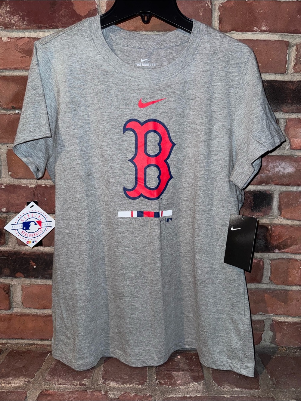 Nike Gray Tee with Red & Navy Boston 'B' Logo